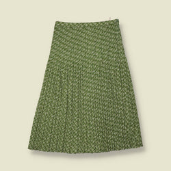 1970s | Trevira | Basketweave Print Pleated Skirt | Green - w26