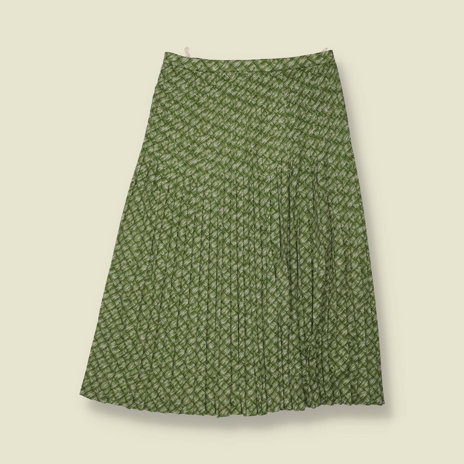 1970s | Trevira | Basketweave Print Pleated Skirt | Green - w26