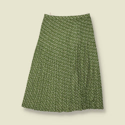 1970s | Trevira | Basketweave Print Pleated Skirt | Green - w26