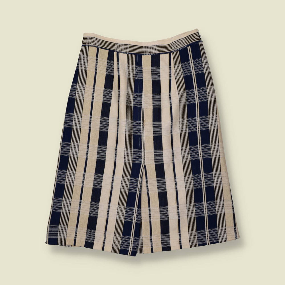 1970s | Check Print Skirt | Navy & Cream - w30