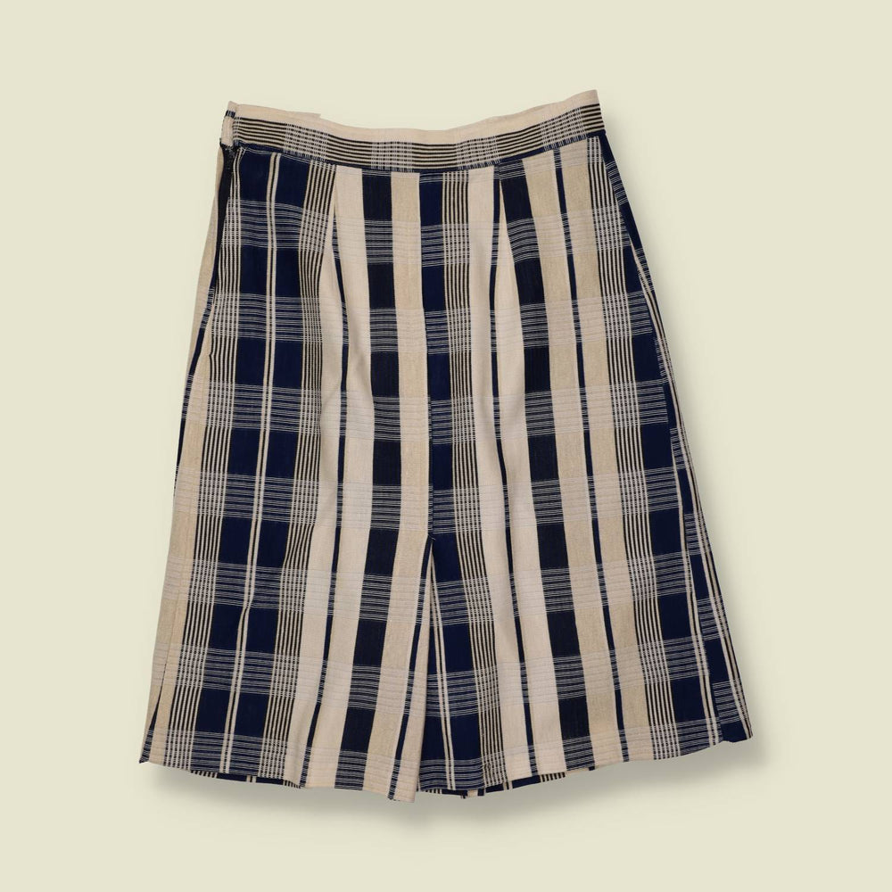 1970s | Check Print Skirt | Navy & Cream - w30
