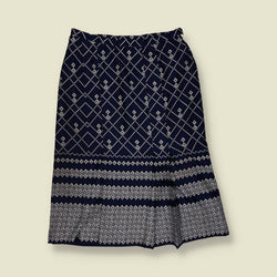 1970s | Diamond Trellis Print Skirt | Navy & White - w30