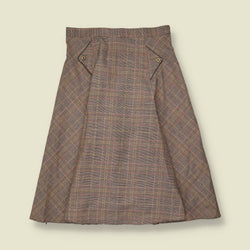 1970s | Check Wrap Skirt | Brown & Grey - w29