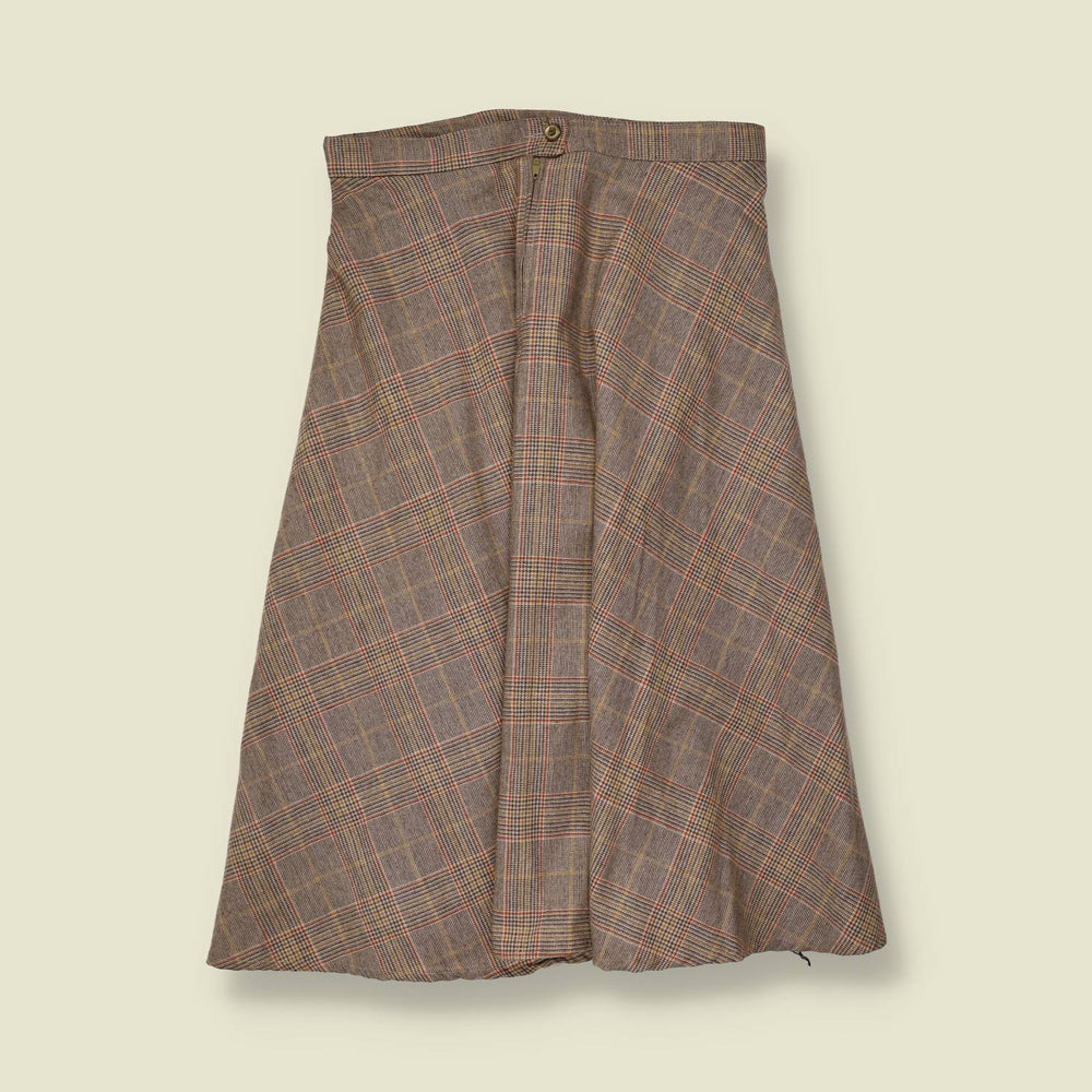 1970s | Check Wrap Skirt | Brown & Grey - w29