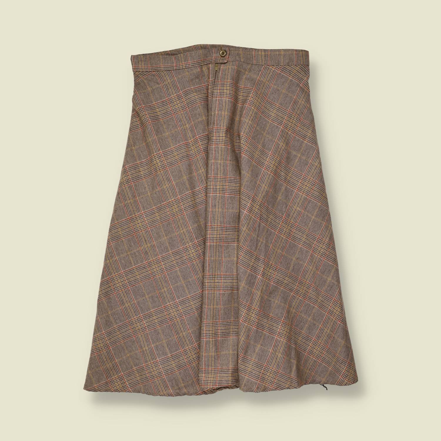 1970s | Check Wrap Skirt | Brown & Grey - w29