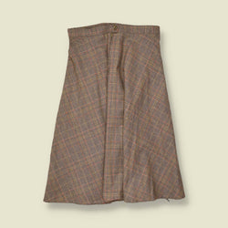 1970s | Check Wrap Skirt | Brown & Grey - w29