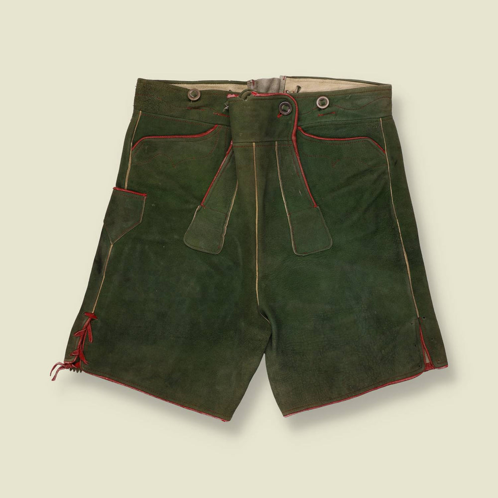 1960s | Leather Lederhosen Shorts | Green & Red - w30