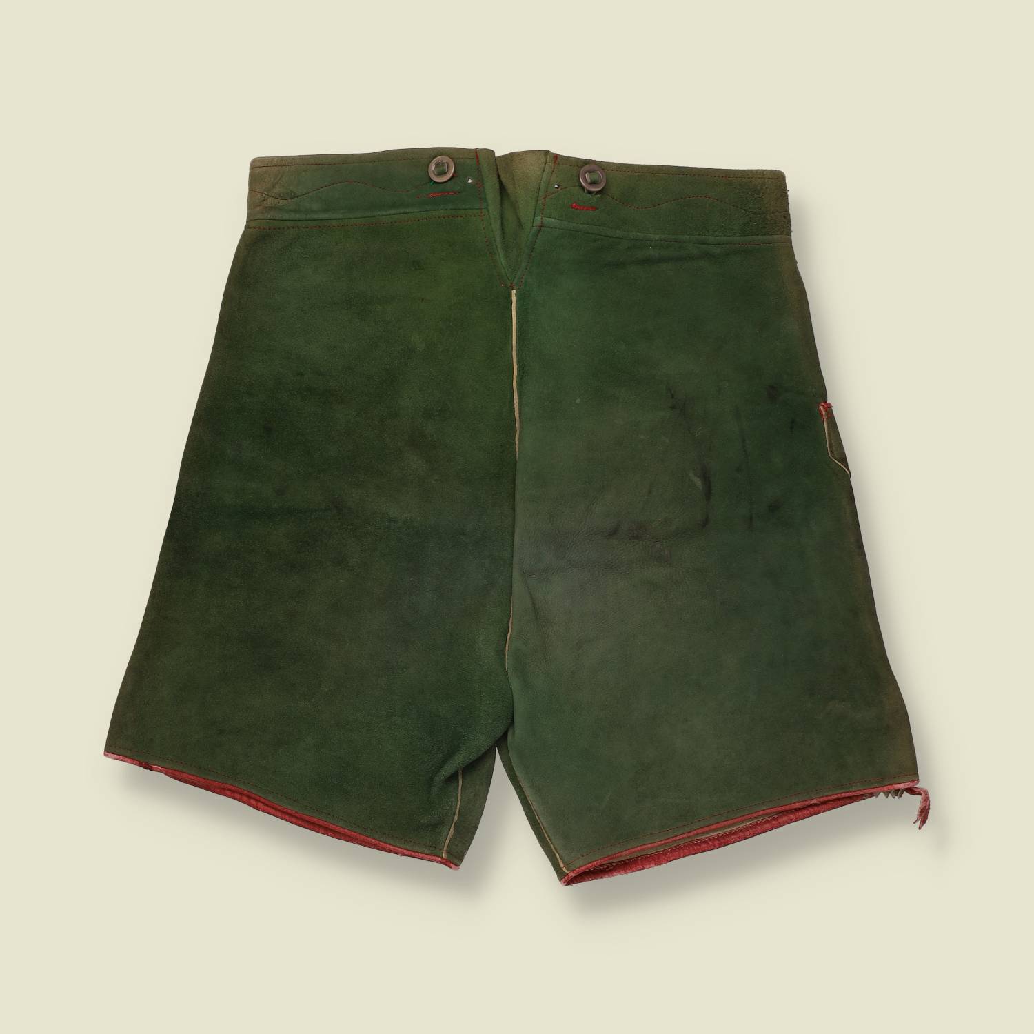 1960s | Leather Lederhosen Shorts | Green & Red - w30