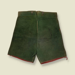 1960s | Leather Lederhosen Shorts | Green & Red - w30