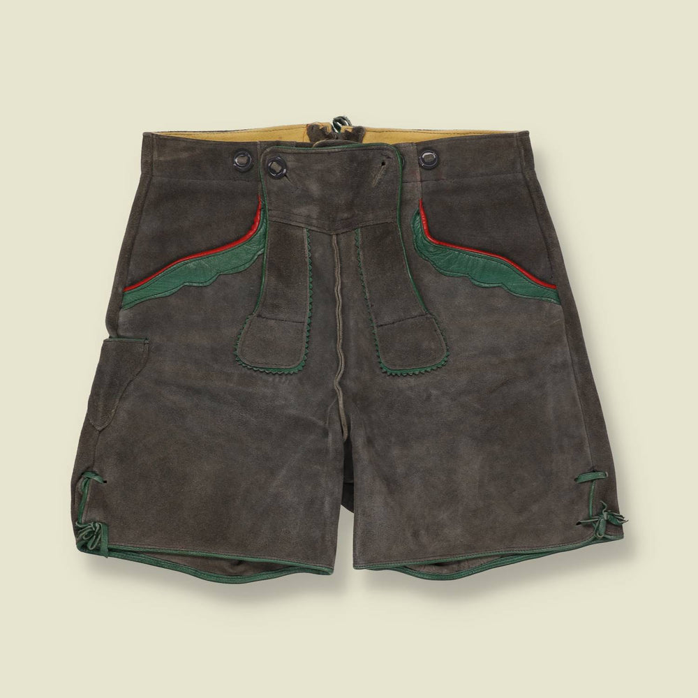 1960s | Suede Lederhosen Shorts | Grey & Green - w28