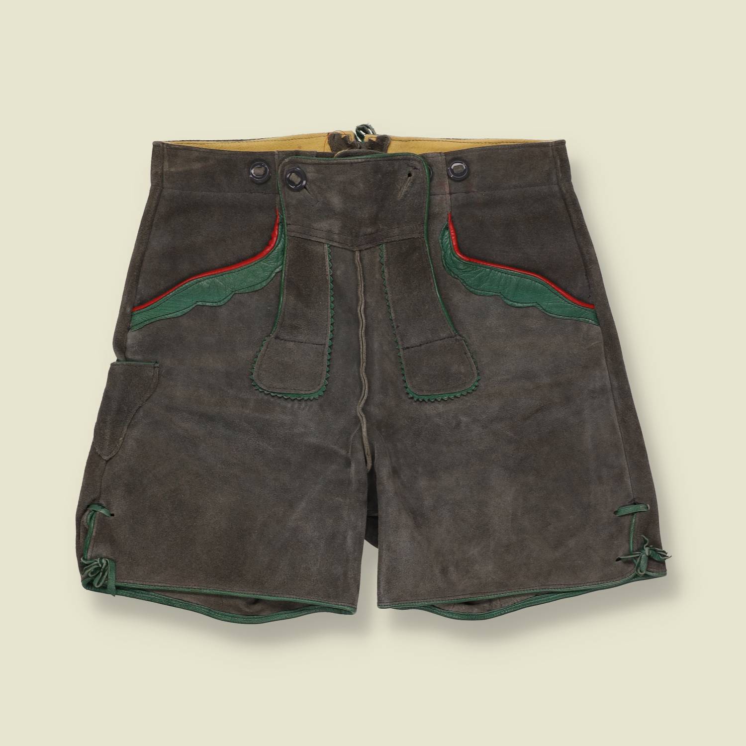1960s | Suede Lederhosen Shorts | Grey & Green - w28