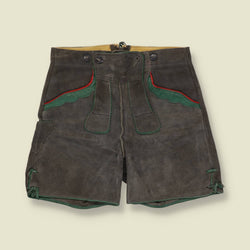 1960s | Suede Lederhosen Shorts | Grey & Green - w28