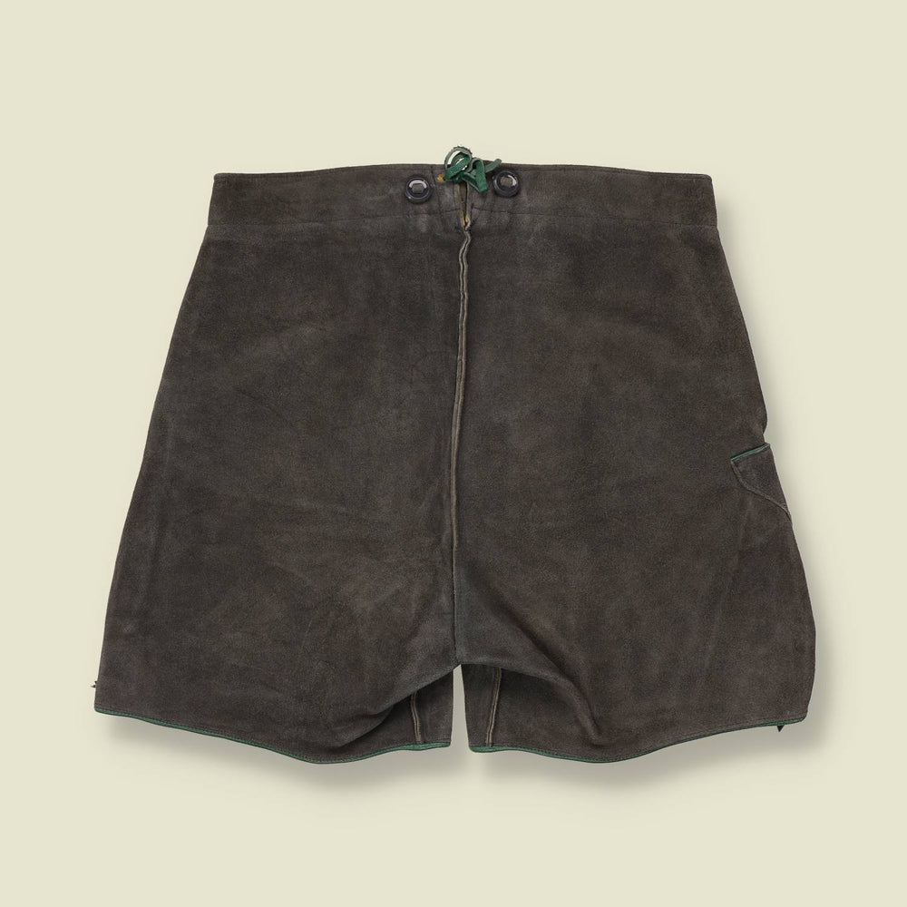 1960s | Suede Lederhosen Shorts | Grey & Green - w28