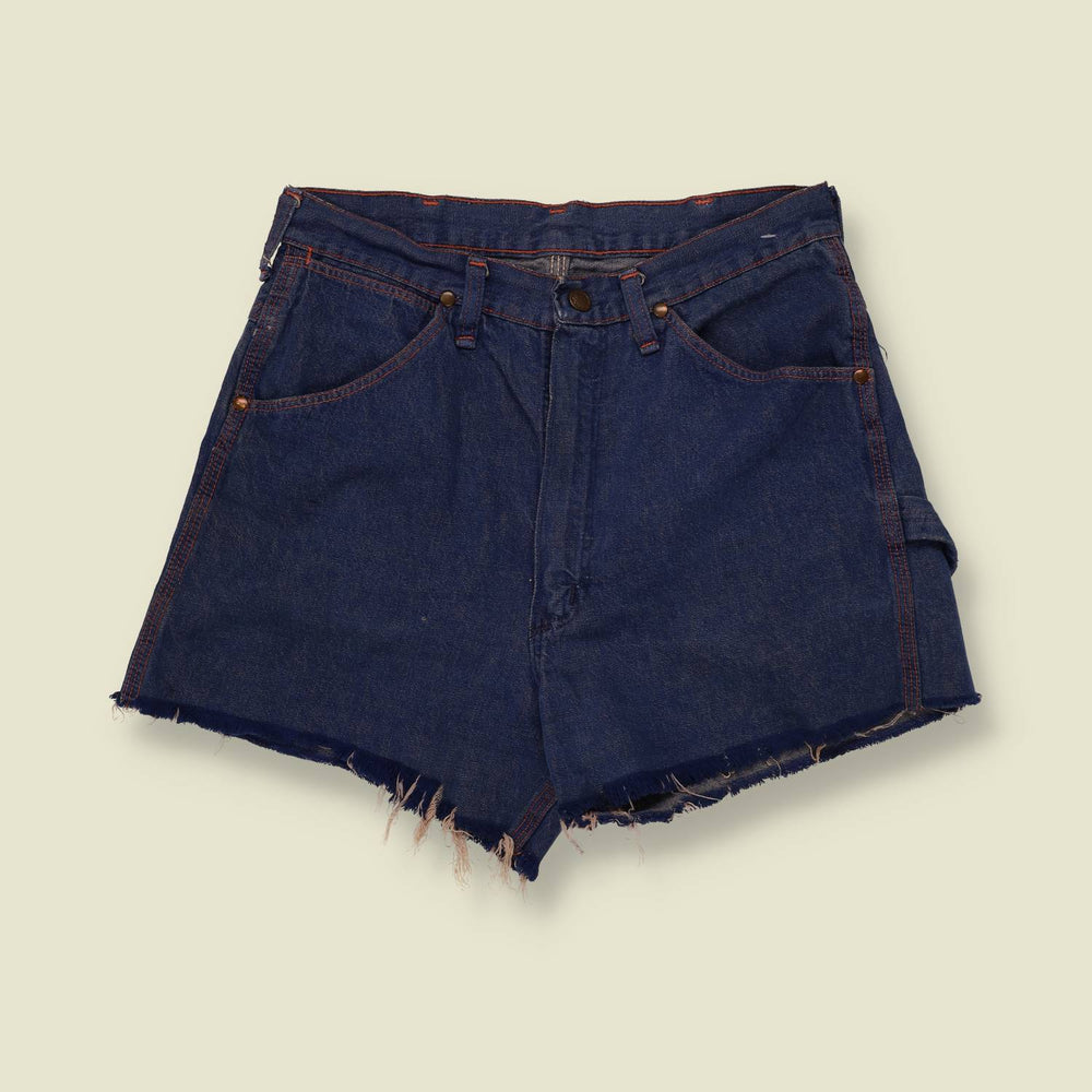 1960s | Denim Cargo Cutoff Shorts | Indigo - w28