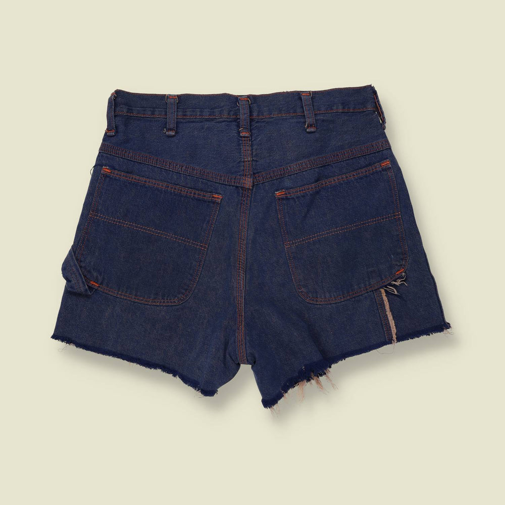 1960s | Denim Cargo Cutoff Shorts | Indigo - w28