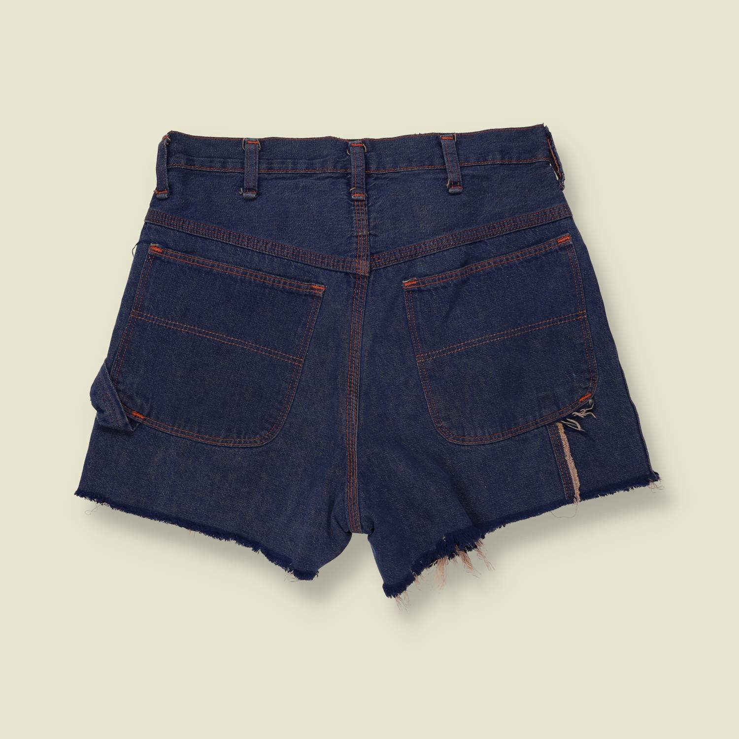 1960s | Denim Cargo Cutoff Shorts | Indigo - w28