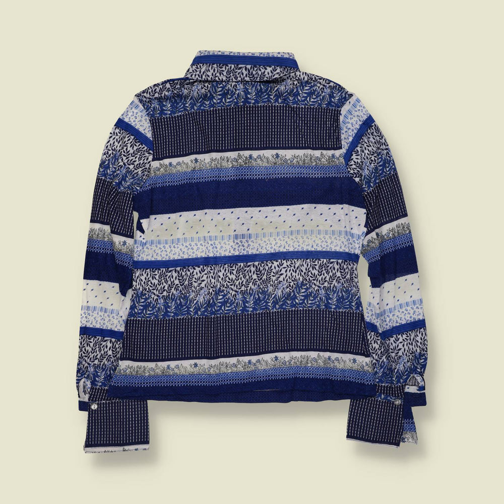 1970s | TGL | Deadstock Blouse | Blue & White Patchwork Print - 8