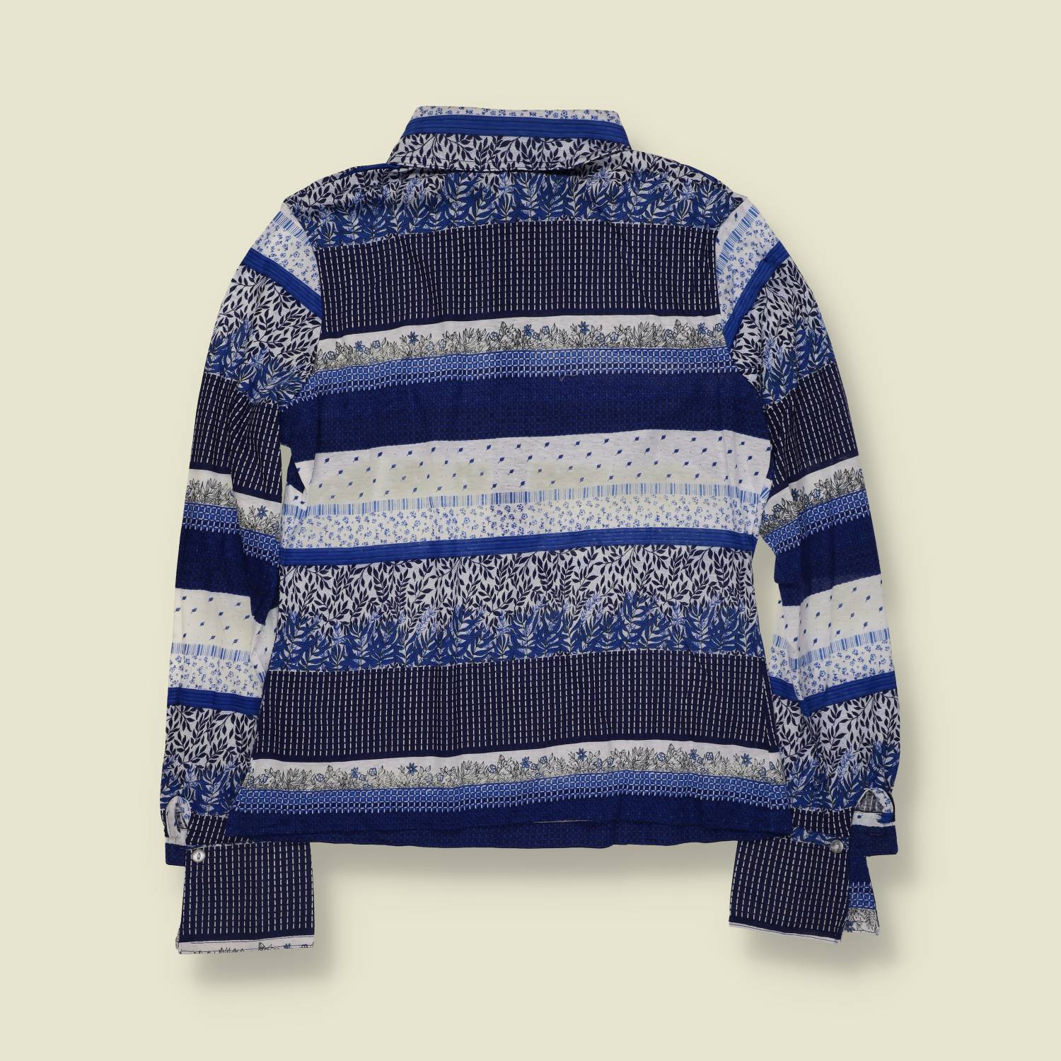 1970s | TGL | Deadstock Blouse | Blue & White Patchwork Print - 8