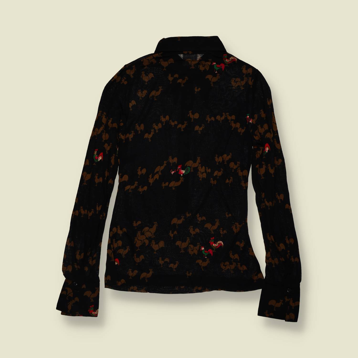 1970s | TGL | Deadstock Blouse | Black Cockerel Print - 4