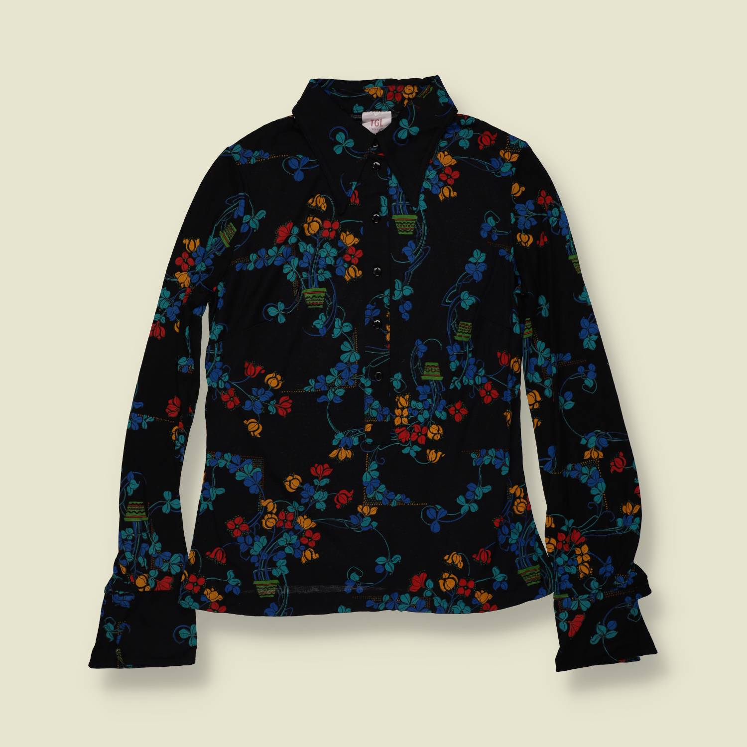 1970s | TGL | Deadstock Blouse | Black Floral - 8