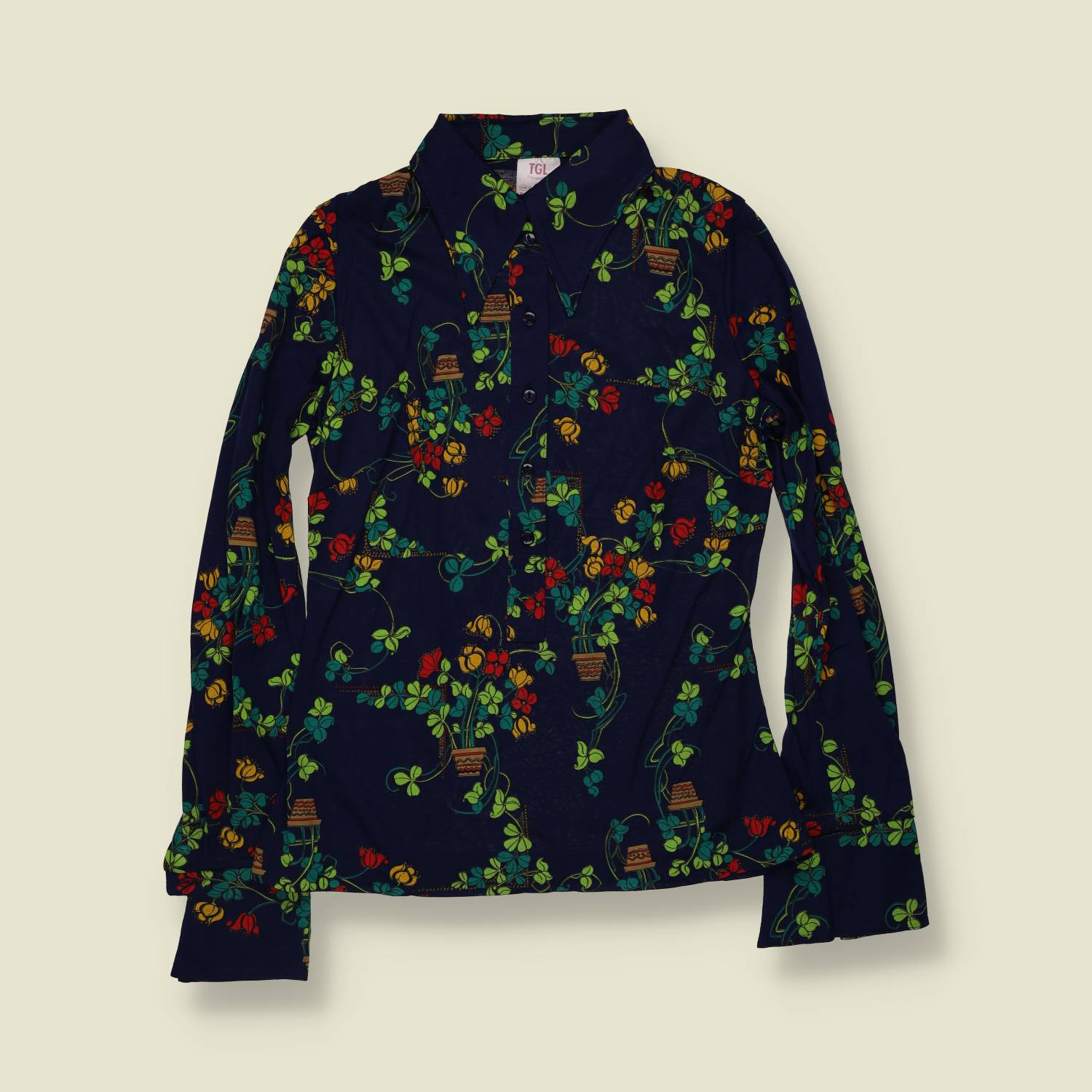 1970s | TGL | Deadstock Blouse | Navy Floral - 6