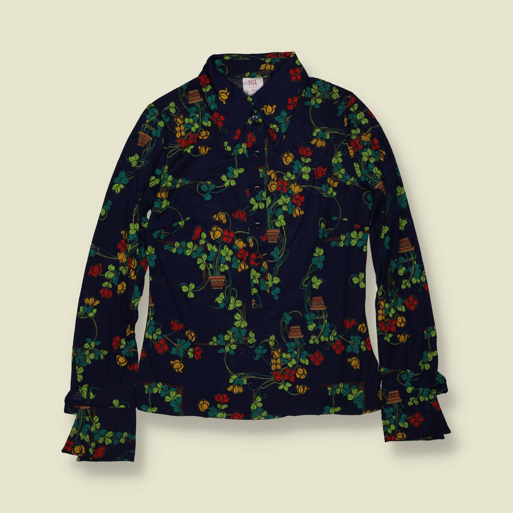 1970s | TGL | Deadstock Blouse | Navy Floral - 6