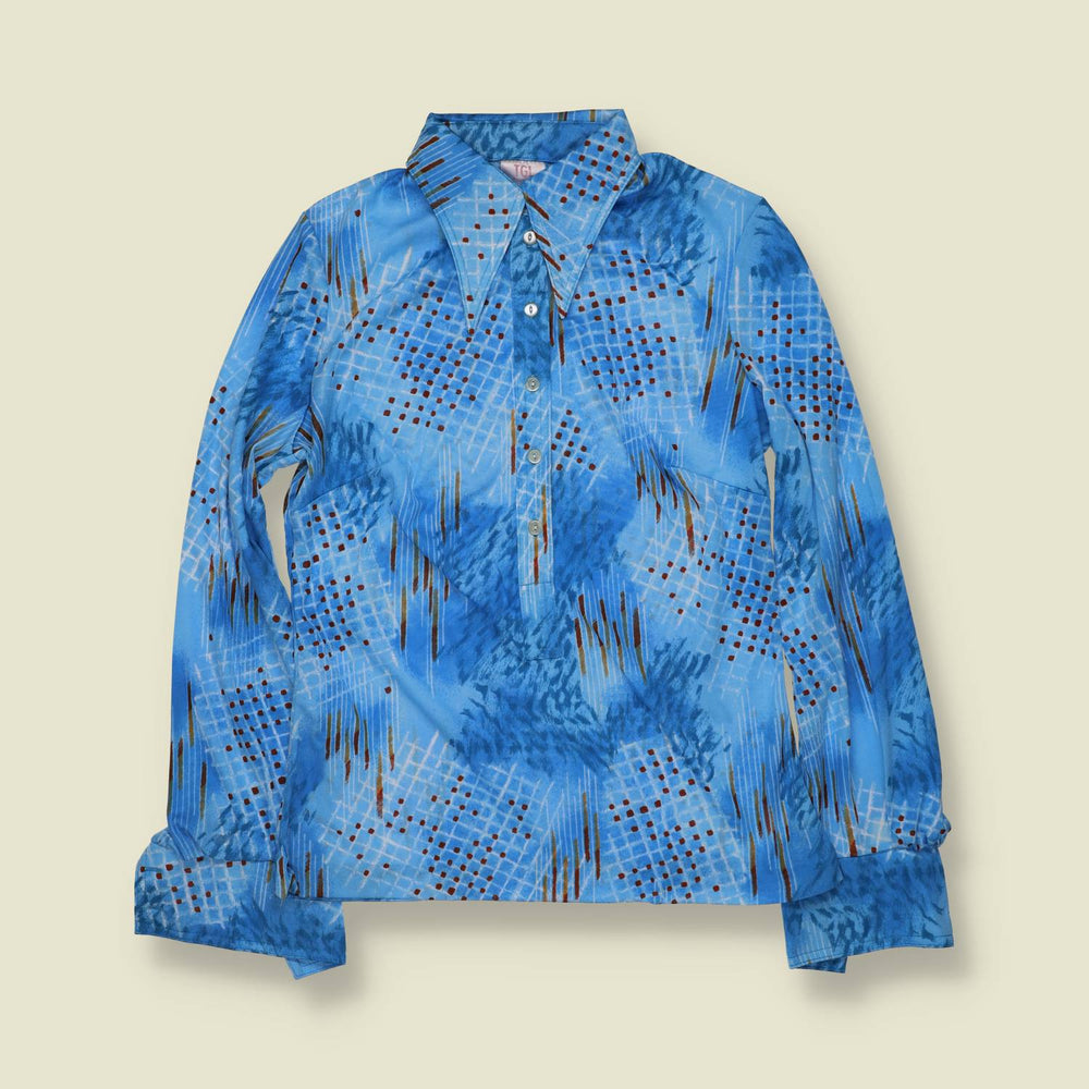 1970s | TGL | Deadstock Blouse | Blue Abstract - 8
