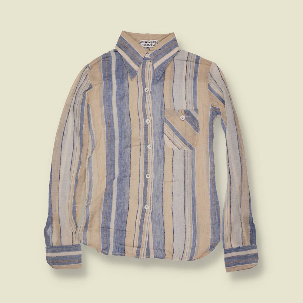 1970s | Deadstock Blouse | Blue & Cream Stripe - 8