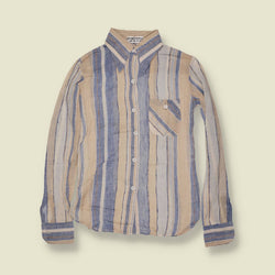 1970s | Deadstock Blouse | Blue & Cream Stripe - 8