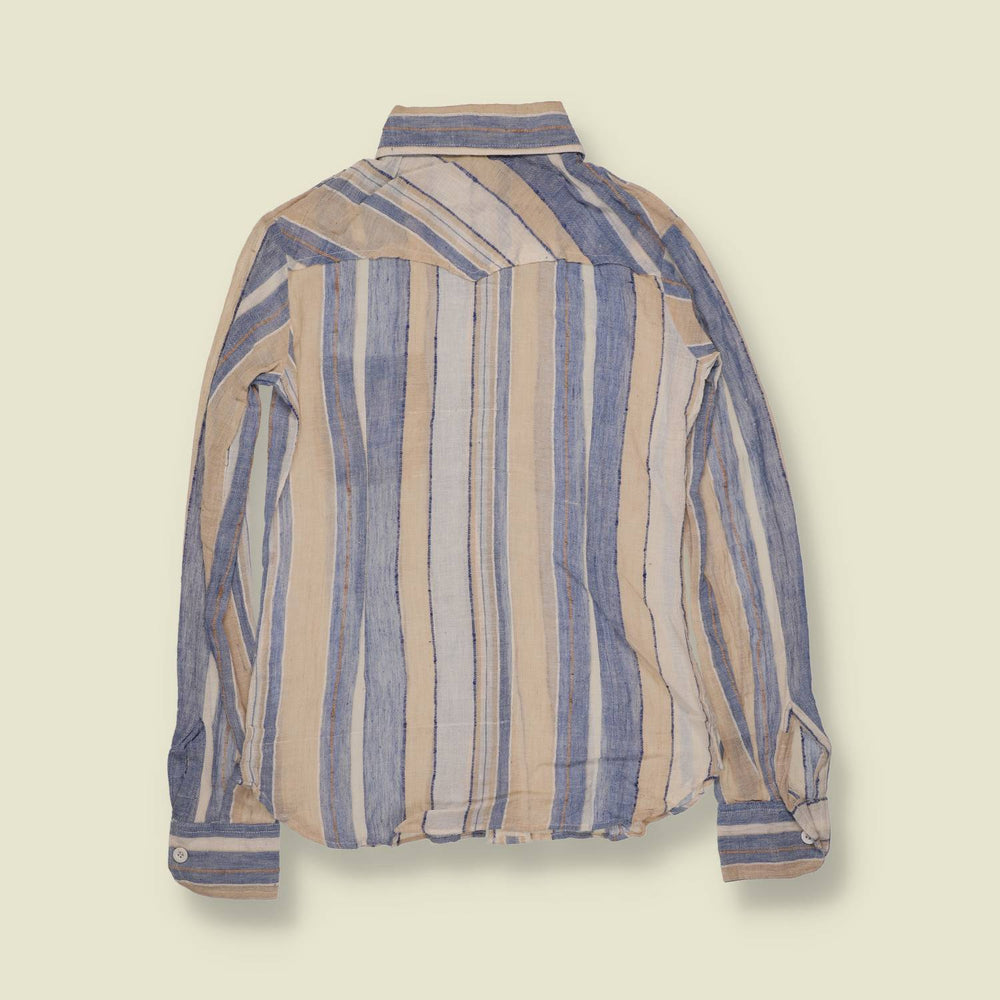 1970s | Deadstock Blouse | Blue & Cream Stripe - 8