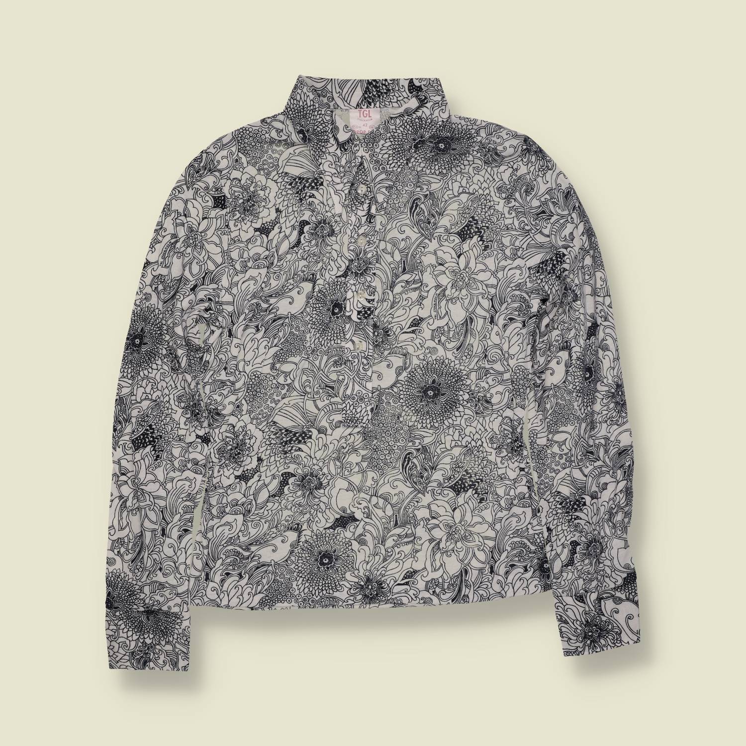 1970s | TGL Stockholm | Deadstock Blouse | Black & White Floral - 8