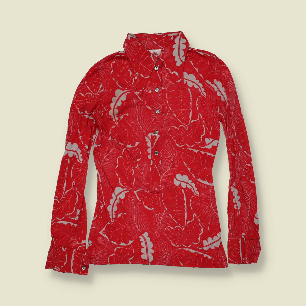 1970s | TGL | Deadstock Blouse | Red Leaf Print - 4
