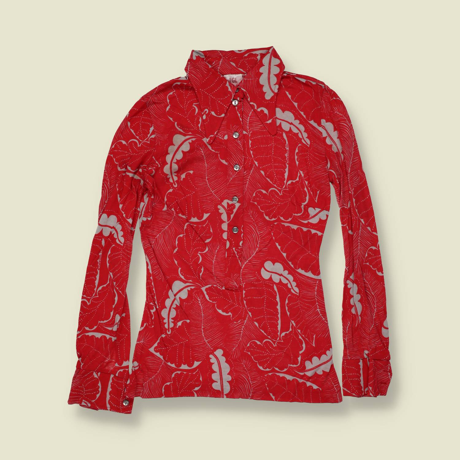 1970s | TGL | Deadstock Blouse | Red Leaf Print - 4