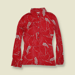 1970s | TGL | Deadstock Blouse | Red Leaf Print - 4