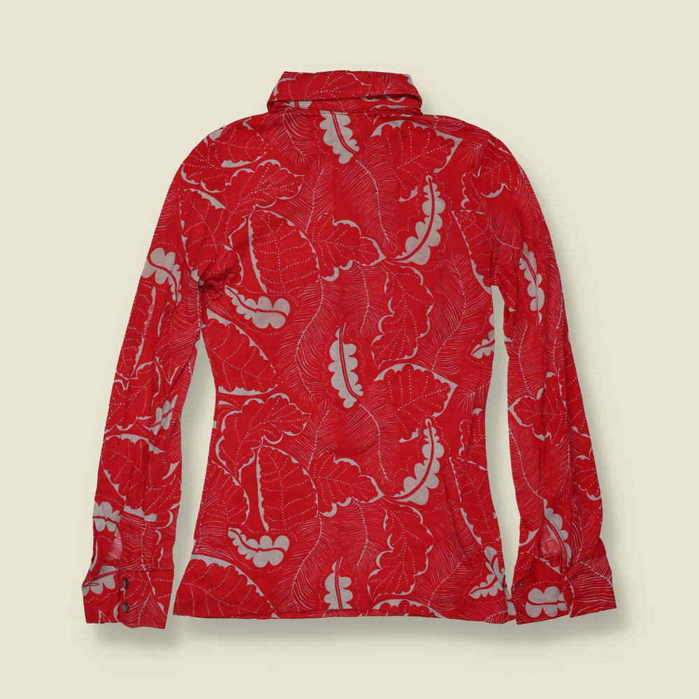 1970s | TGL | Deadstock Blouse | Red Leaf Print - 4