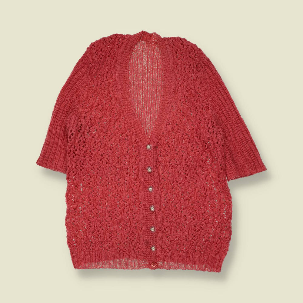 1970s | Open-Knit Cardigan | Coral - 6