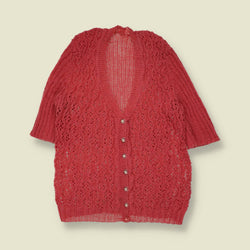 1970s | Open-Knit Cardigan | Coral - 6