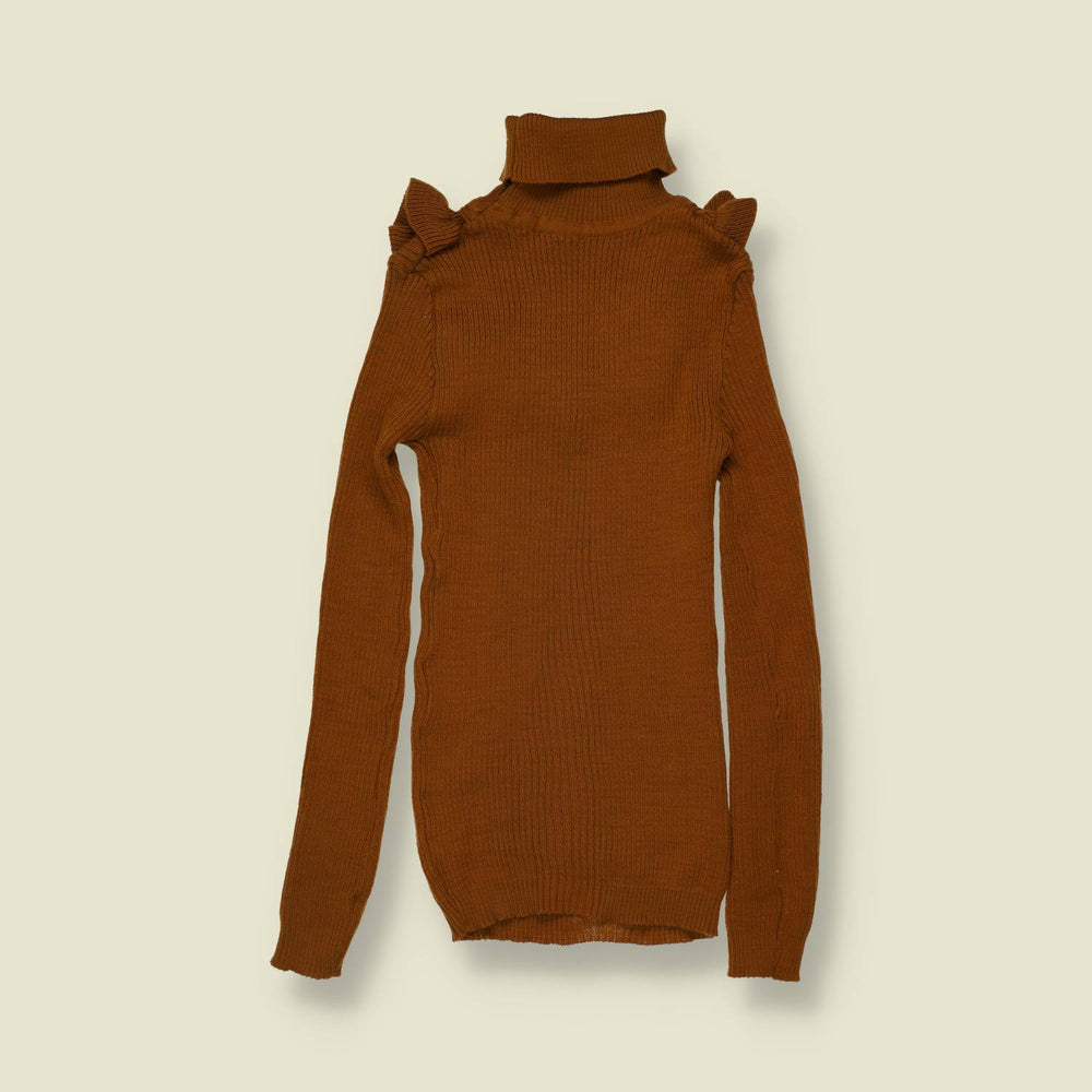 1970s | Ruffle Roll Neck Jumper | Rust - 0