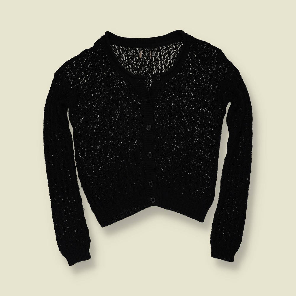 1970s | Cropped Crochet Cardigan | Black - 10
