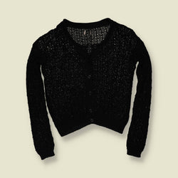 1970s | Cropped Crochet Cardigan | Black - 10