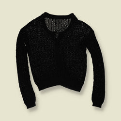 1970s | Cropped Crochet Cardigan | Black - 10