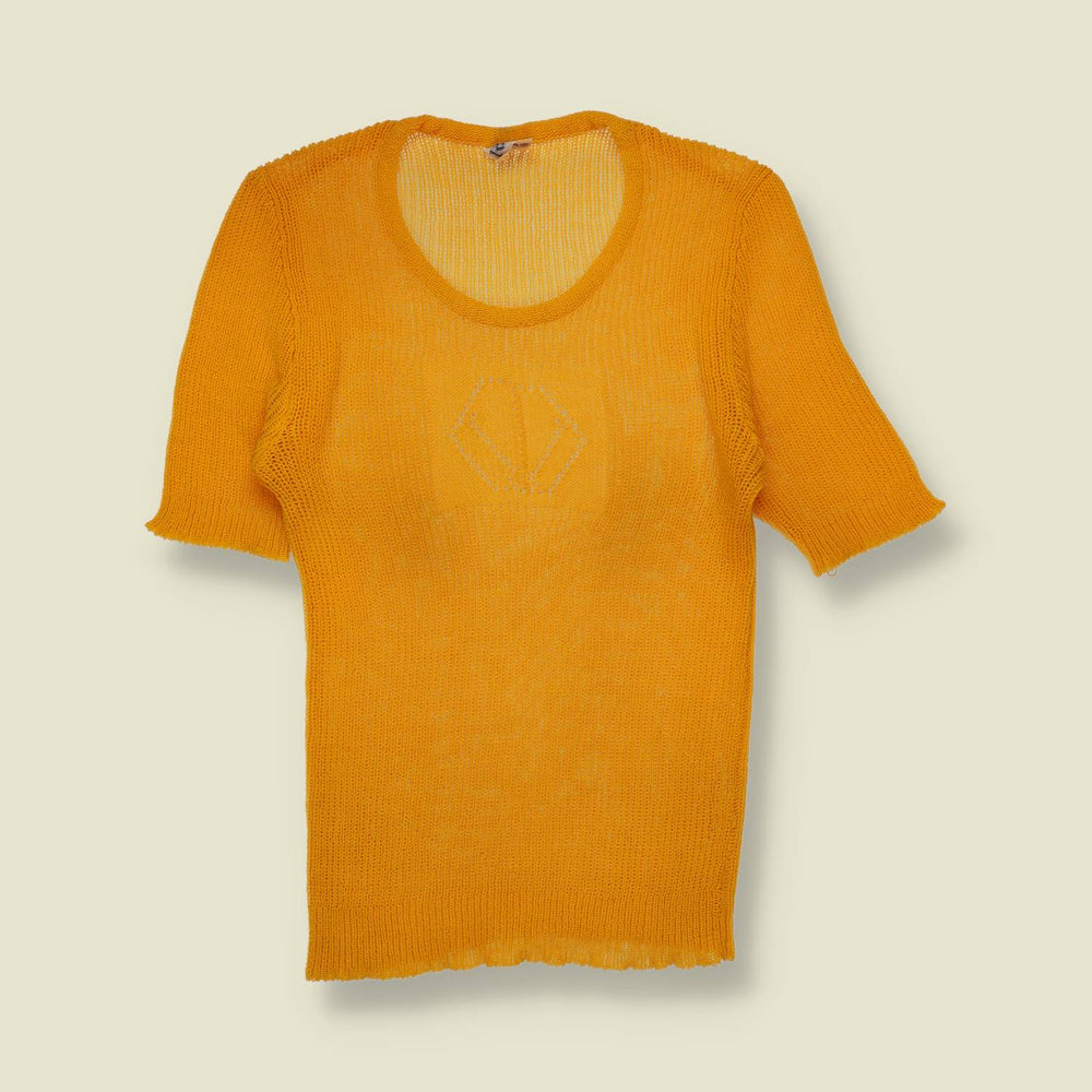 1970s | Diamond-Stitch Knit Top | Mustard - 0