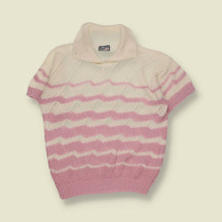 1970s | Zigzag Knit Polo | Pink & Cream - 8