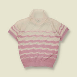 1970s | Zigzag Knit Polo | Pink & Cream - 8