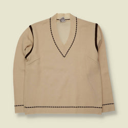 1970s | Schoeller Today | V-Neck Jumper | Cream & Brown - 10