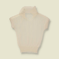 1970s | Pointelle Knit Collared Top | Cream - 8
