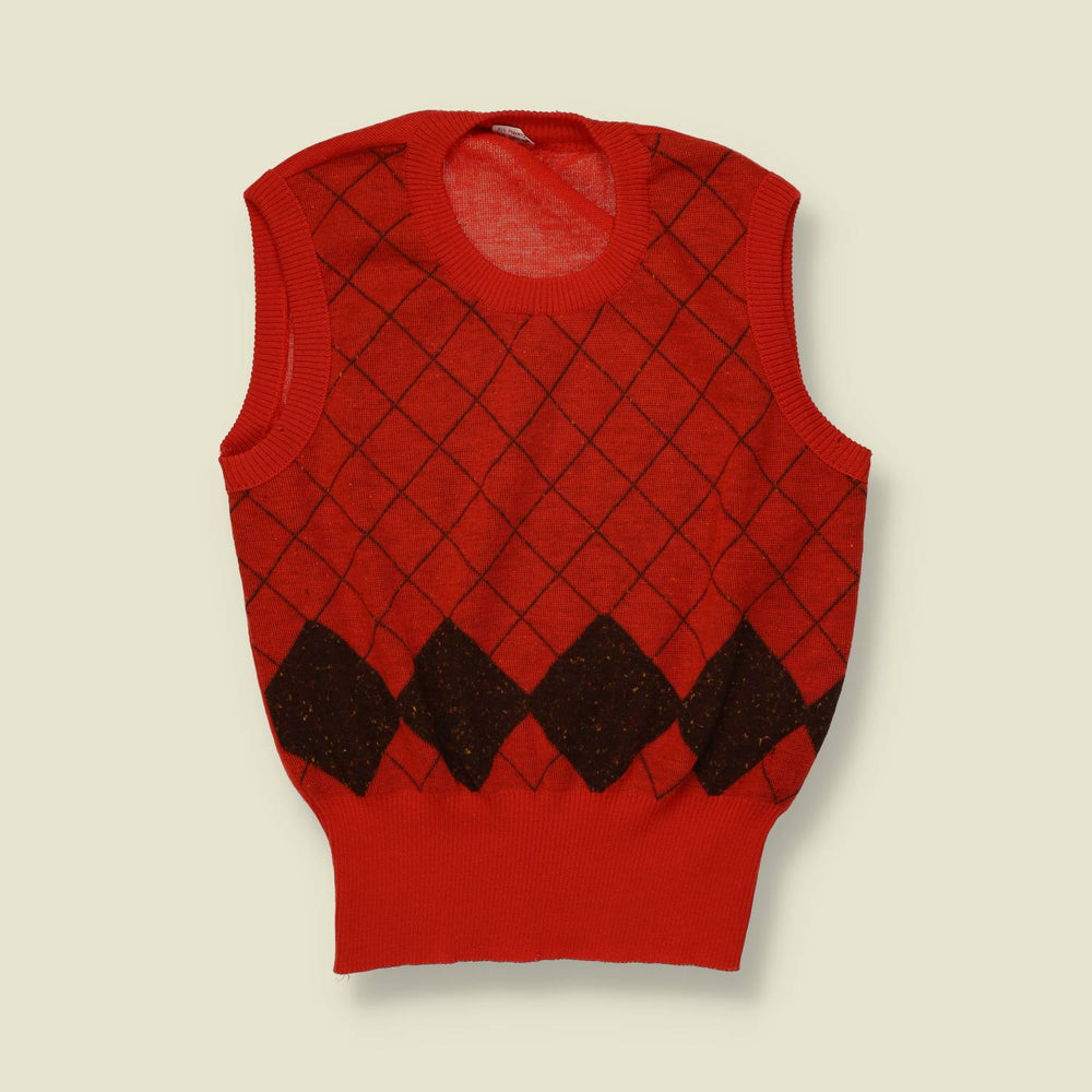 1970s | Argyle Knit Tank Vest | Rust & Brown - 12
