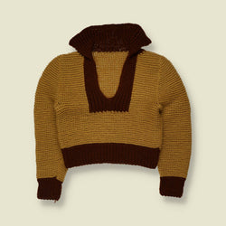 1970s | Hand-Knit Collared Jumper | Tan & Brown - 6