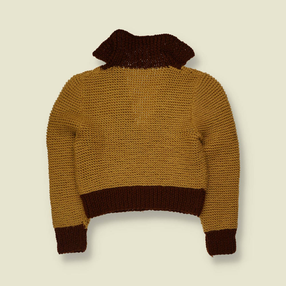 1970s | Hand-Knit Collared Jumper | Tan & Brown - 6
