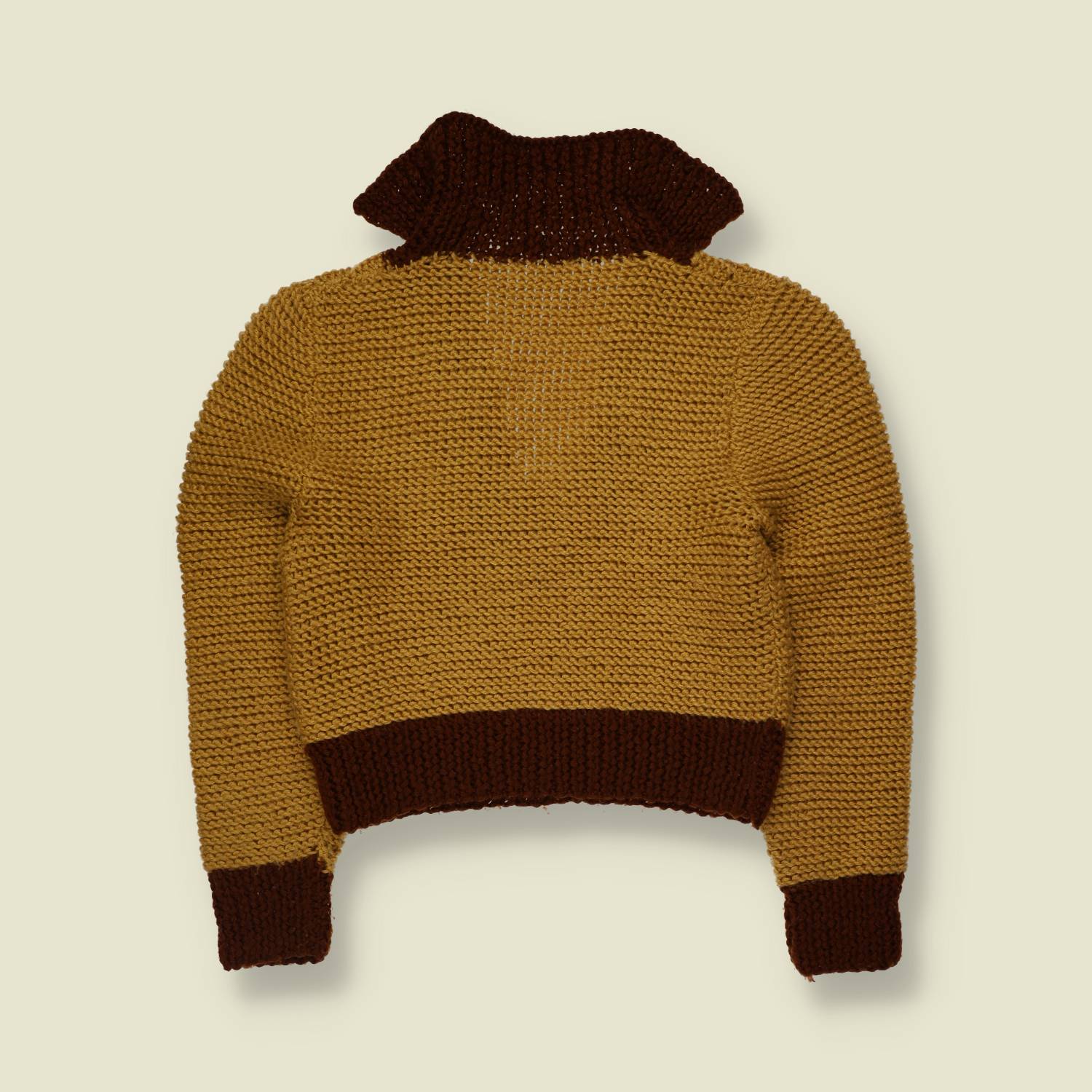 1970s | Hand-Knit Collared Jumper | Tan & Brown - 6